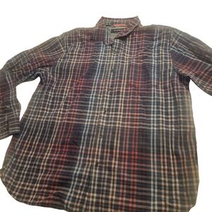 Tommy Bahama Shirt Mens XL Blue Red Plaid Button Up Long Sleeve Pocket Cotton‎
